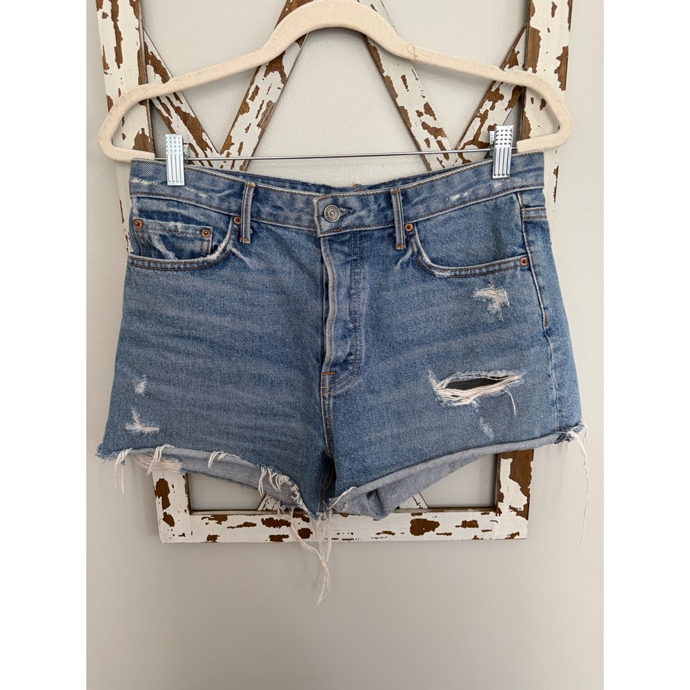 GRLFRND Shorts Womens 29 Blue Cutoff Denim Helena Distressed Raw Hem Button Fly